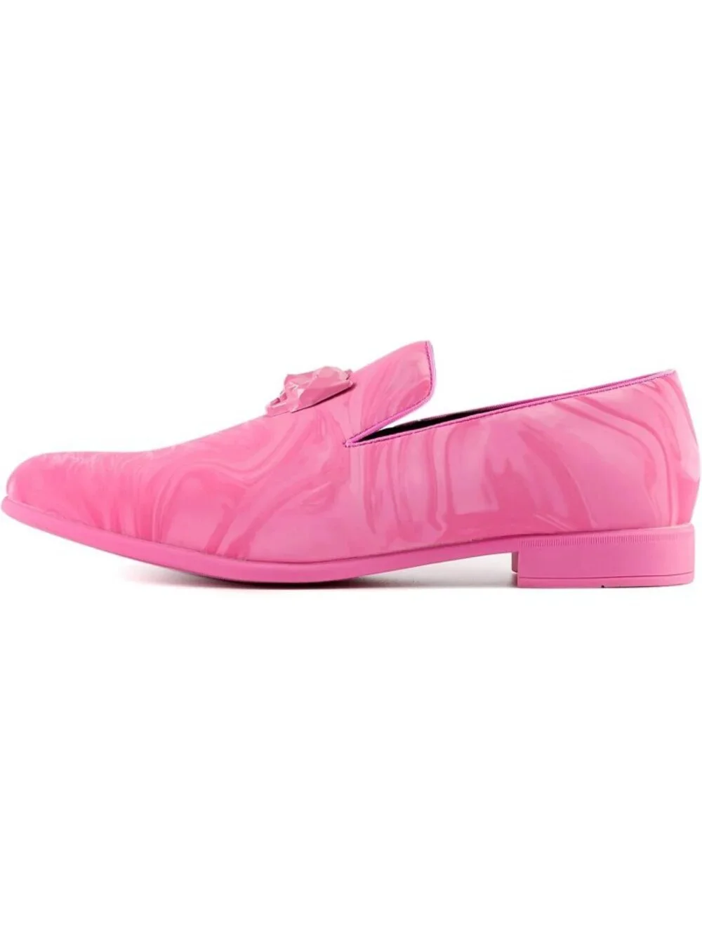 Amali Men's Pink Jano Paisley Embossed Velvet Loafers Trim Slip On Tuxedo Shoes